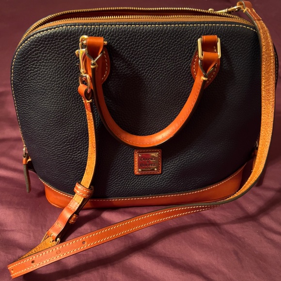 Dooney & Bourke Saffiano Pebble Grain Leather Doomed Satchel, Navy - Picture 11 of 12